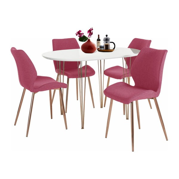 Balto valgomojo stalo ir 4 raudonų valgomojo kėdžių rinkinys "Støraa Emil and Annie
