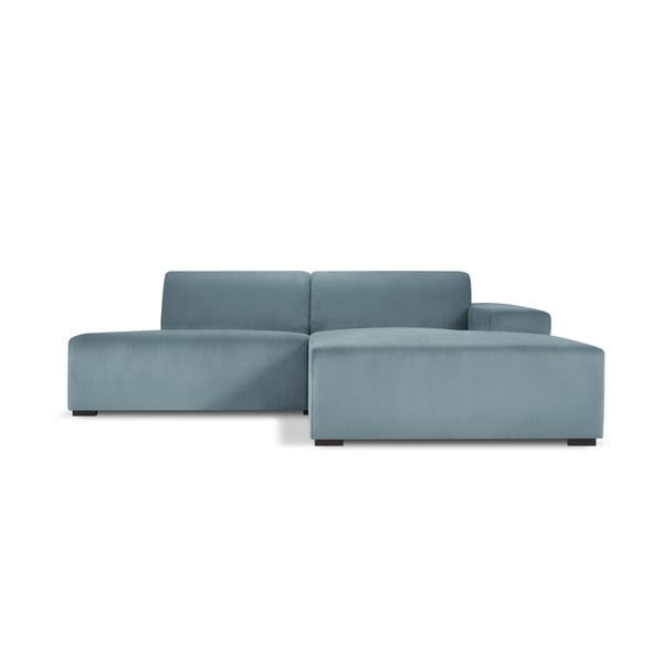 Šviesiai mėlyna aksominė kampinė sofa Cosmopolitan Design Hobart, kampas dešinėje