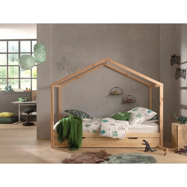 Naminė/ištraukiama iš pušies masyvo vaikiška lova natūralios spalvos su sandėliavimo vieta 90x200 cm DALLAS – Vipack-image-1