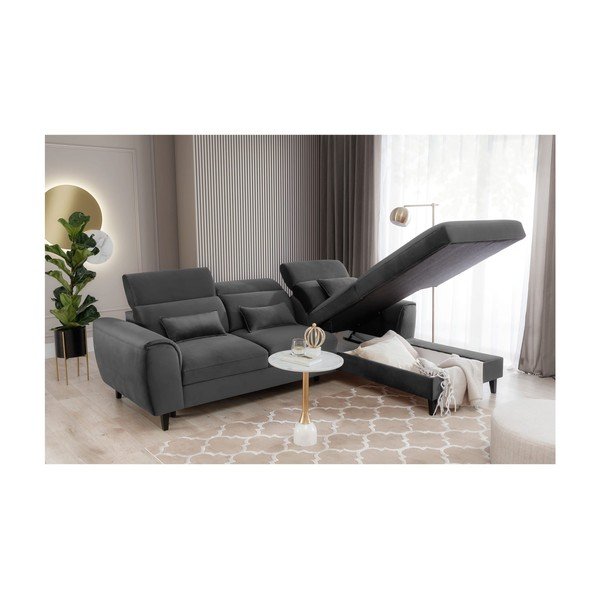 Tamsiai pilkos spalvos iš velveto sulankstoma/su sandėliavimo vieta kampinė sofa (su dešiniuoju kampu/su gultu) Foble – ELTAP-image-4