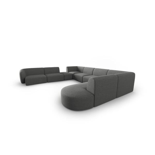 Pilkos spalvos iš šenilinio audinio kampinė sofa (su kairiuoju kampu/„U“ formos) Paolo – Milo Casa-image-2