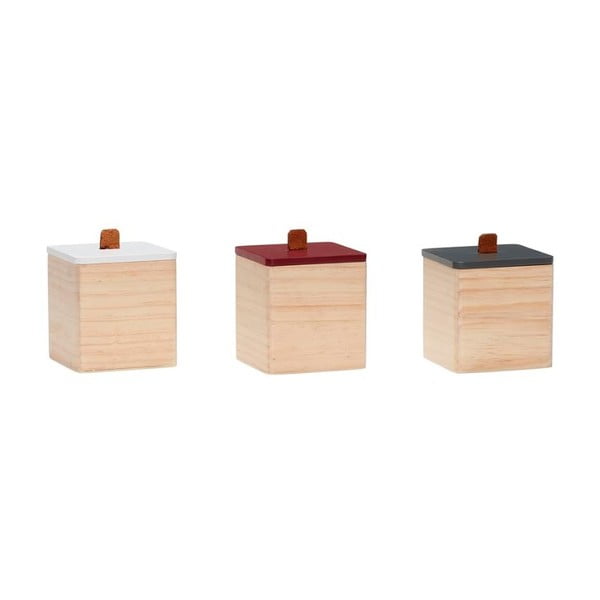 3 pušies medienos dėžučių su odos detalėmis rinkinys "Hübsch Vilane