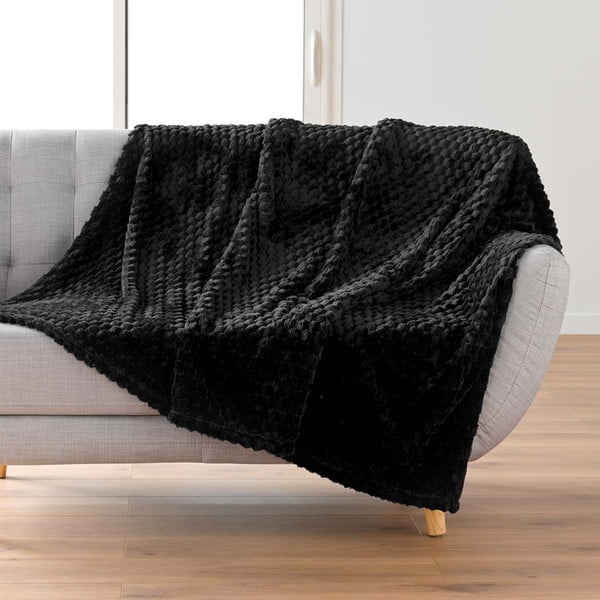 Juodos spalvos iš mikroflanelės antklodė ir pledas 125x150 cm Mini Frosty – douceur d'intérieur-image-1