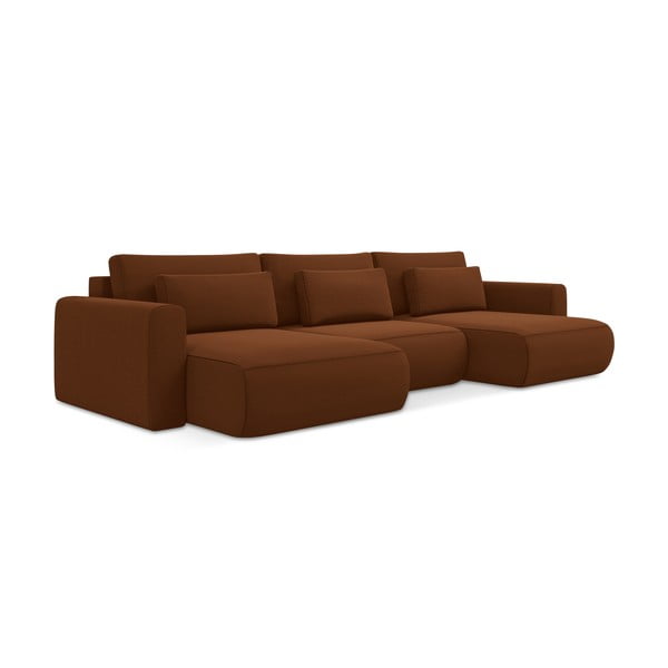 Terakotos spalvos iš velveto sulankstoma/su sandėliavimo vieta kampinė sofa („U“ formos) Kapua – Makamii-image-3