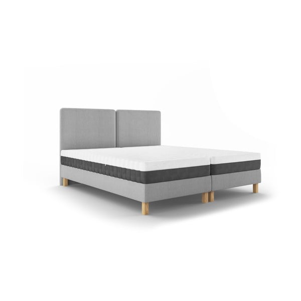 Šviesiai pilka dvigulė lova Mazzini Beds Lotus, 180 x 200 cm