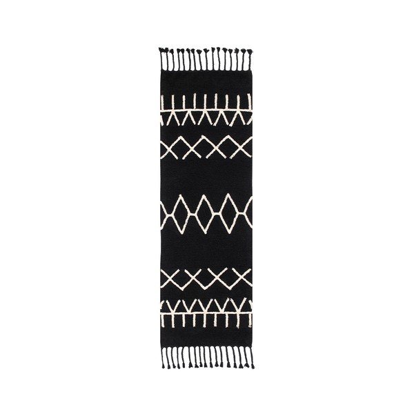 Skalbiamas/rankų darbo iš medvilnės mišinio kilimas juodos spalvos 80x230 cm Bereber Black – Lorena Canals