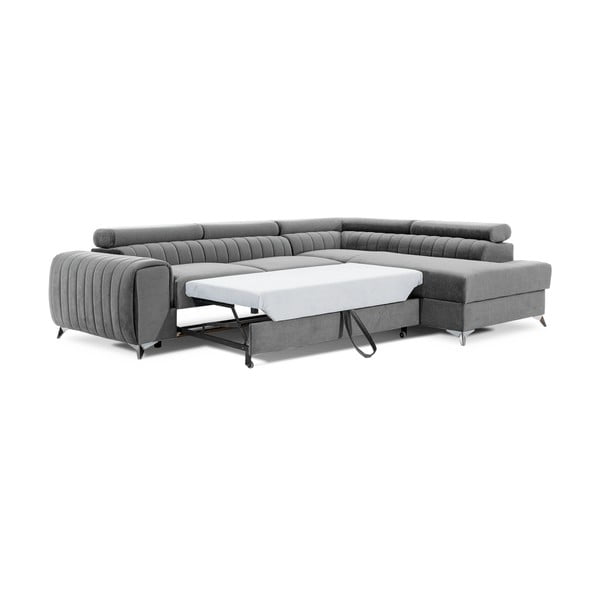 Pilkos spalvos iš velveto sulankstoma/su sandėliavimo vieta kampinė sofa (su dešiniuoju kampu/„L“ formos) Laurence – ELTAP-image-3