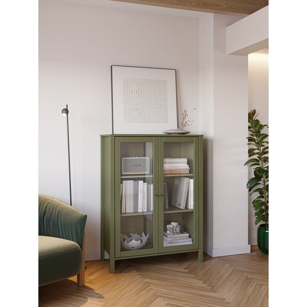 Žalios spalvos iš pušies masyvo vitrina 90x120x40 cm Alessandra – Marckeric-image-1