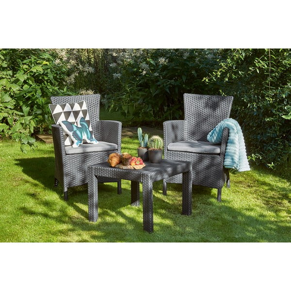 Antracito spalvos iš dirbtinio rotango sodo poilsio baldų komplektas 2 žmonėms Rosario – Keter-image-2