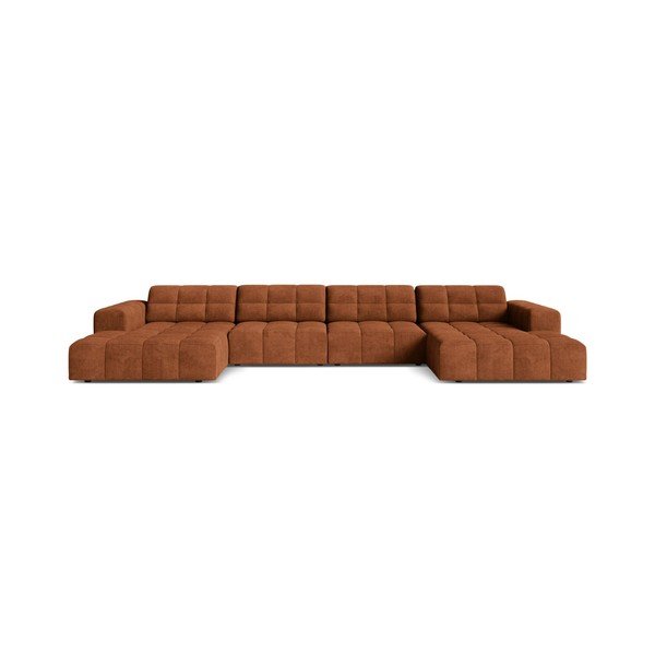 Terakotos spalvos kampinė sofa iš šenilinio audinio („U“ formos) Chicago – Cosmopolitan Design