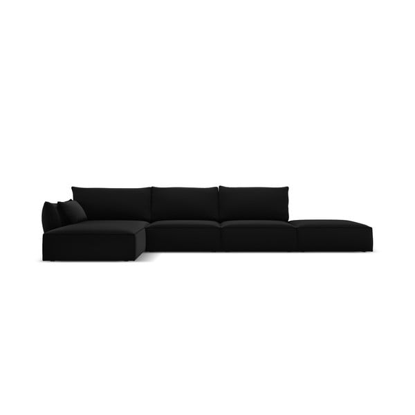 Juodos spalvos iš velveto kampinė sofa (su kairiuoju kampu/su gultu) Vanda – Mazzini Sofas
