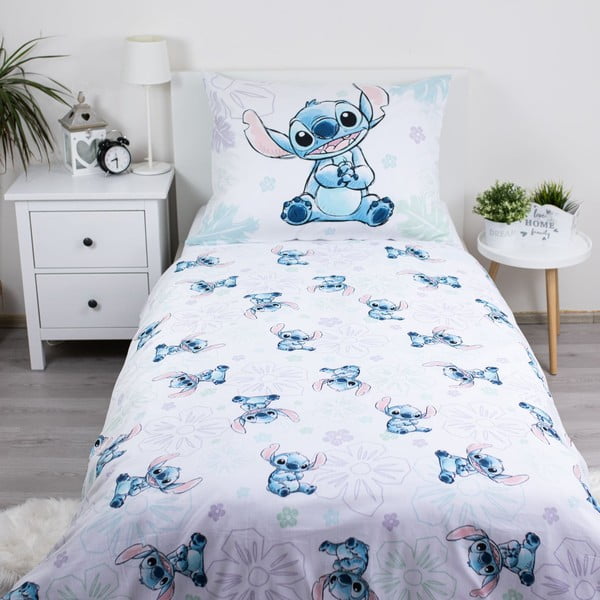 Baltos spalvos iš medvilnės viengulė vaikiška patalynė 140x200 cm Lilo and Stitch "Ohana White" – Jerry Fabrics-image-2