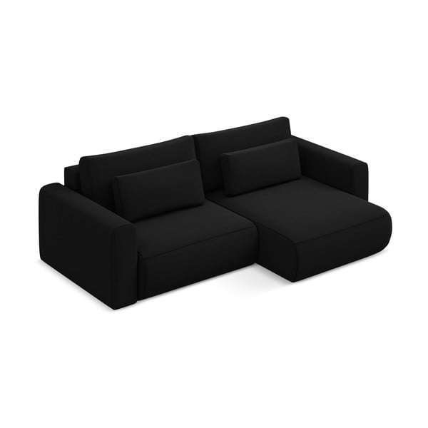 Juodos spalvos iš velveto sulankstoma/su sandėliavimo vieta kampinė sofa (su dešiniuoju kampu/su gultu) Kapua – Makamii-image-4