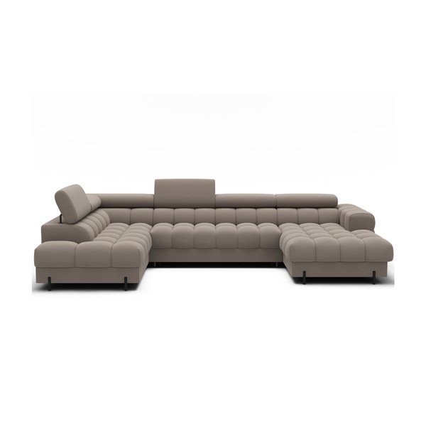 Šviesiai rudos spalvos iš velveto sulankstoma kampinė sofa (su kairiuoju kampu/„U“ formos) Feraria – ELTAP