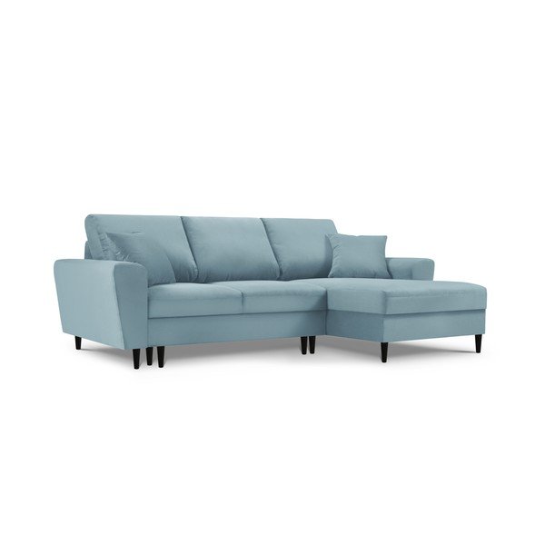 Šviesiai mėlyna aksominė kampinė sofa Micadoni Home Moghan, kampas dešinėje-image-3