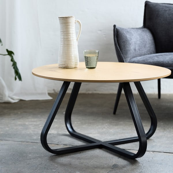 Apvalios formos kavos staliukas natūralios spalvos su ąžuolo dekoro stalviršiu ø 80 cm Cesura – Unique Furniture-image-1