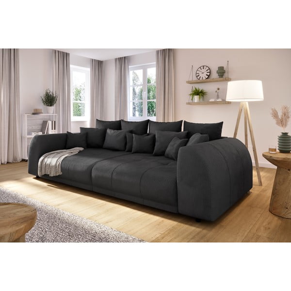 Juodos spalvos iš kordinio velveto sofa 310 cm Vanessa – Ropez-image-3