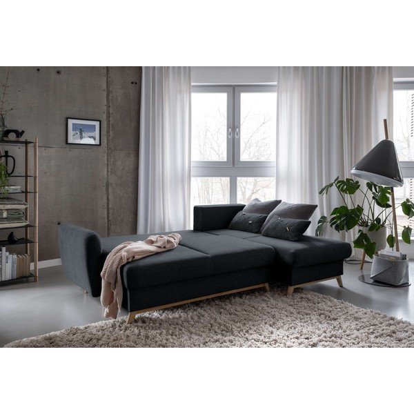 Tamsiai pilka kampinė sofa-lova Miuform Scandic Lagom, dešinysis kampas-image-4
