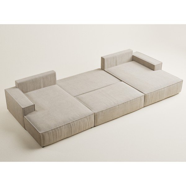 Smėlio spalvos sulankstoma/su sandėliavimo vieta kampinė sofa iš šenilinio audinio („U“ formos) Kyoto – Maison de Rêve-image-3