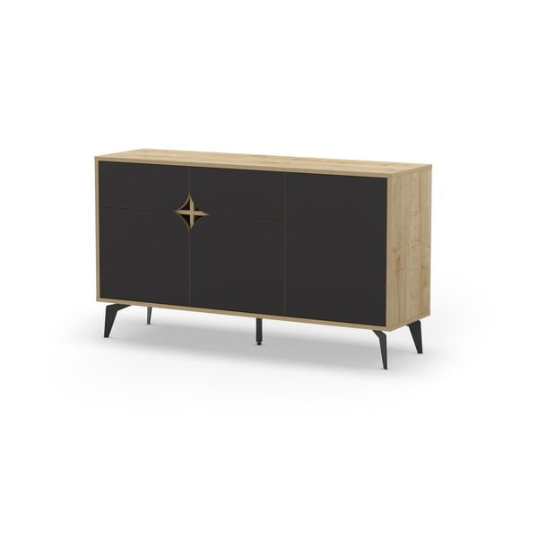 Žema šoninė spintelė juodos spalvos/natūralios spalvos iš ąžuolo 140x79 cm Nola – Marckeric-image-3