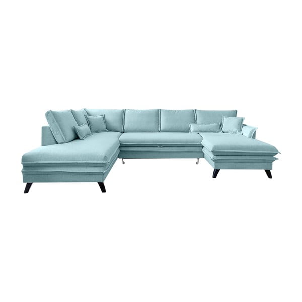 Šviesiai mėlyna U formos sofa-lova Miuform Charming Charlie, kairysis kampas