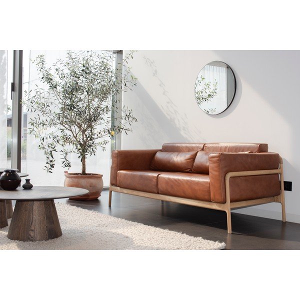 Ruda buivolo odos sofa su ąžuolo masyvo konstrukcija Gazzda Fawn, 210 cm-image-3