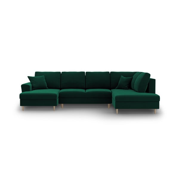Žalios spalvos iš velveto sulankstoma/su sandėliavimo vieta kampinė sofa (su dešiniuoju kampu/„U“ formos) Kyoto – Cosmopolitan Design