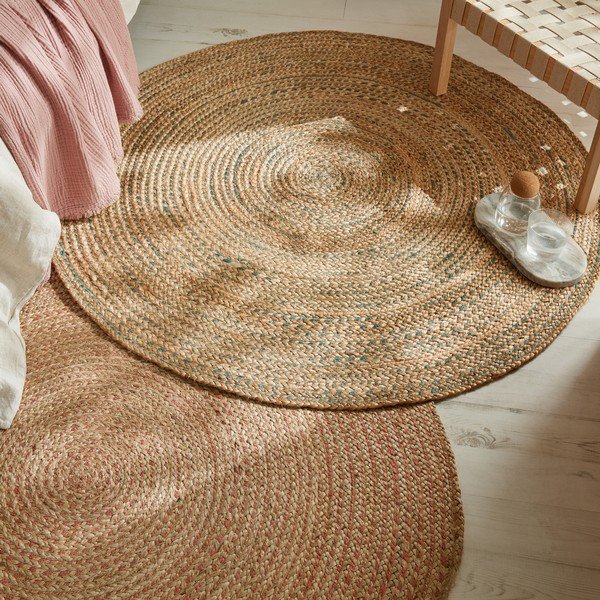 Iš džiuto apvalios formos kilimas rausvos spalvos/natūralios spalvos ø 133 cm Capri – Flair Rugs-image-2