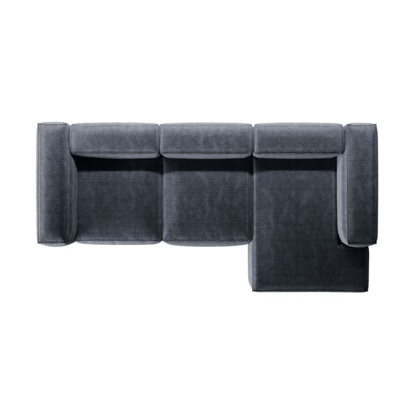 Pilkai mėlynos spalvos iš kordinio velveto kampinė sofa (su dešiniuoju kampu/su gultu) Bergamo – Cosmopolitan Design-image-3
