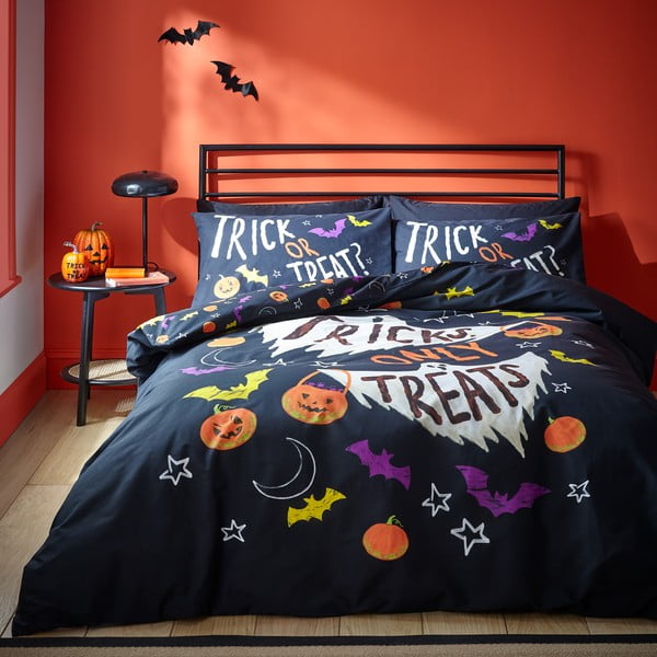 Juodos spalvos dvigulė patalynė 200x200 cm Halloween Trick or Treat – Catherine Lansfield-image-1