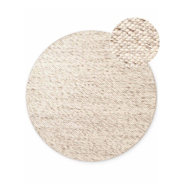 Rankų darbo smėlio spalvos/natūralios spalvos iš vilnos apvalios formos kilimas ø 160 cm Lyon Beans – Elle Decoration