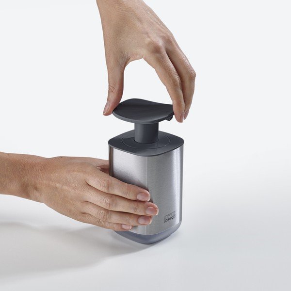 Blizgios sidabrinės spalvos iš nerūdijančio plieno muilo dozatorius 250 ml Presto Steel – Joseph Joseph-image-3
