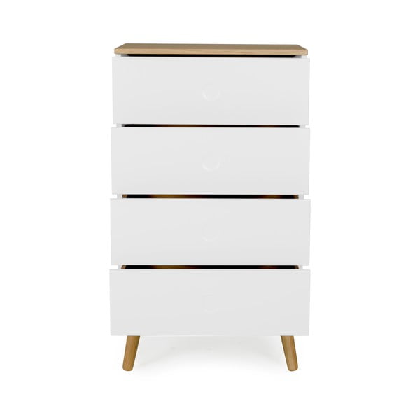 Balta komoda su 4 stalčiais ir ąžuolinėmis kojomis Tenzo Dot, plotis 55 cm-image-2