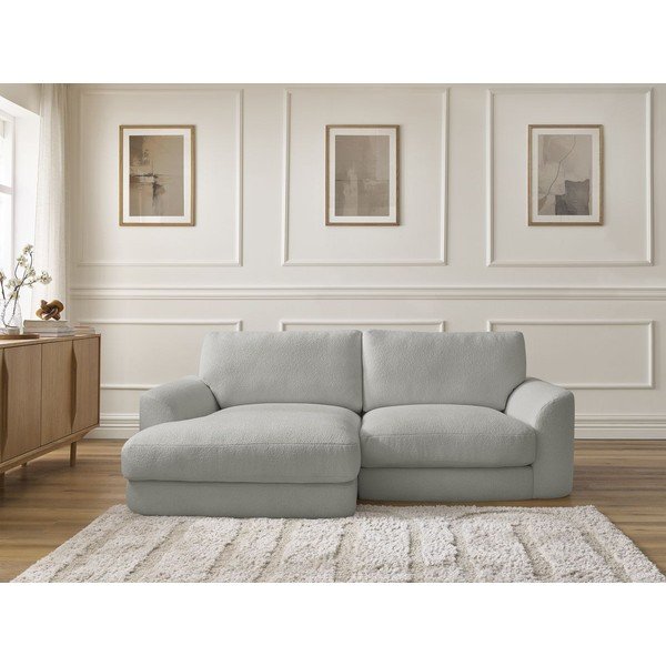 Šviesiai pilkos spalvos kampinė sofa iš boucle (su kairiuoju kampu/su gultu) Leonore – Bobochic Paris-image-1