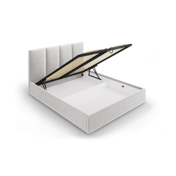 Šviesiai pilka aksominė dvigulė lova Mazzini Beds Juniper, 140 x 200 cm-image-3