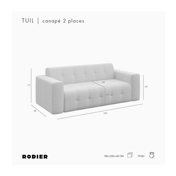 Pilkos spalvos iš velveto sofa 223 cm Tuil – Rodier-image-4