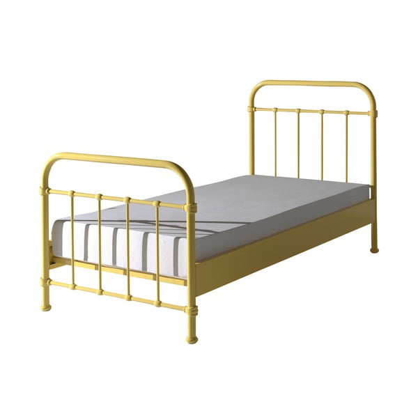 Geltonos spalvos metalinė vaikiška lova Vipack New York, 90 x 200 cm