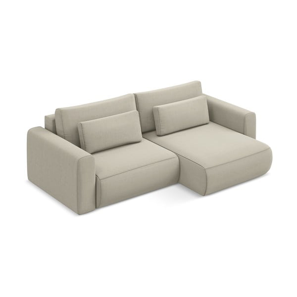 Smėlio spalvos iš velveto sulankstoma/su sandėliavimo vieta kampinė sofa (su dešiniuoju kampu/su gultu) Kapua – Makamii-image-4