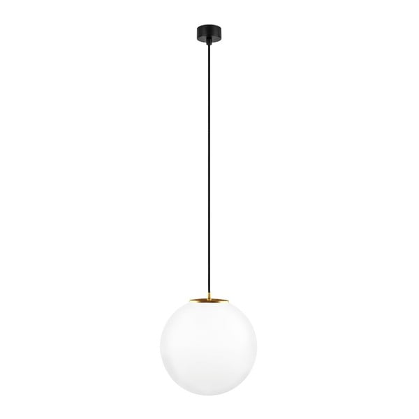 Baltas pakabinamas šviestuvas su juodu kabeliu ir auksine detale "Sotto Luce Tsuri", ⌀ 30 cm