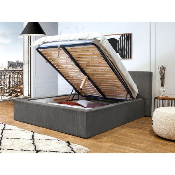 Dvigulė lova tamsiai pilkos spalvos audiniu dengta su sandėliavimo vieta su lovos grotelėmis 160x200 cm Nihad – Bobochic Paris-image-3