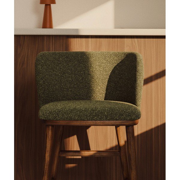 Tamsiai žalios spalvos iš audinio baro taburetė (sėdynės aukštis 75 cm) Ciselia – Kave Home-image-2