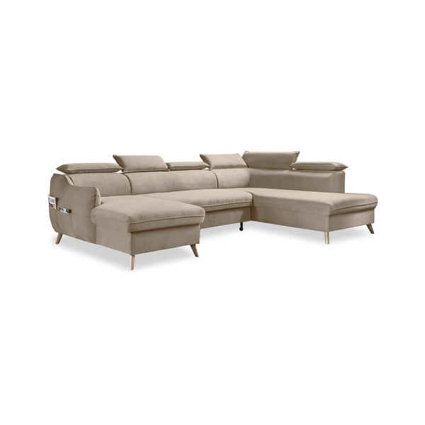 Sulankstoma kampinė sofa iš velveto smėlio spalvos (su dešiniuoju kampu/„U“ formos) Sweet Harmony – Miuform
