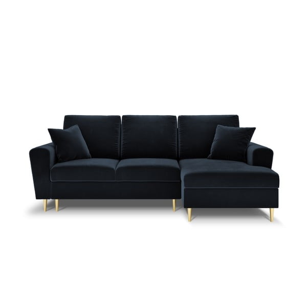 Tamsiai mėlynos spalvos iš velveto sulankstoma/su sandėliavimo vieta kampinė sofa (su dešiniuoju kampu/su gultu) Kyoto – Cosmopolitan Design