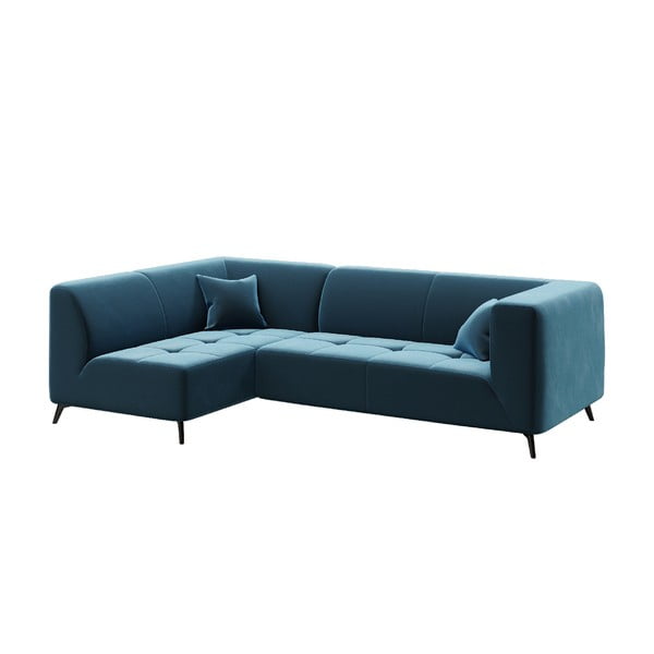 Mėlyna aksominė kampinė sofa MESONICA Toro, kairysis kampas