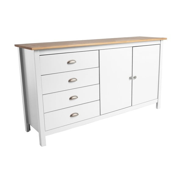 Balta pušies masyvo komoda su 4 stalčiais "Marckeric Jade", 150 cm ilgio-image-2