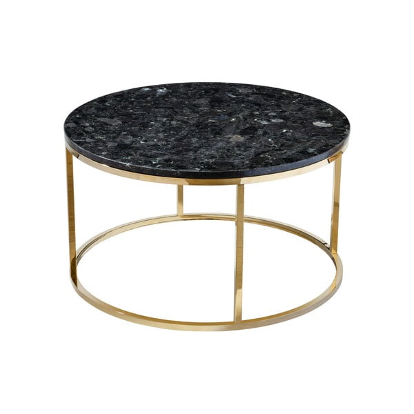Juodos spalvos granito kavos staliukas su aukso spalvos pagrindu RGE Crystal, ⌀ 85 cm