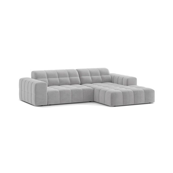 Šviesiai pilkos spalvos kampinė sofa iš velveto (su dešiniuoju kampu/su gultu) Chicago – Cosmopolitan Design-image-1