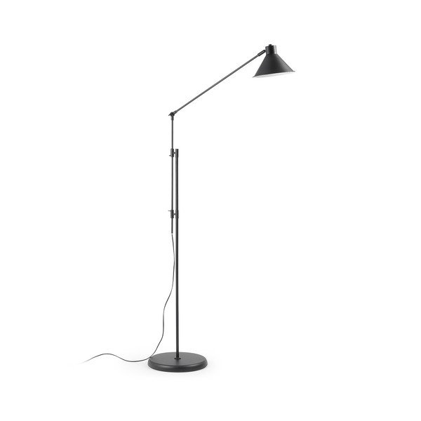 Juodos spalvos pastatomas šviestuvas (aukštis 220 cm) su metaliniu gaubtu Dione – Kave Home
