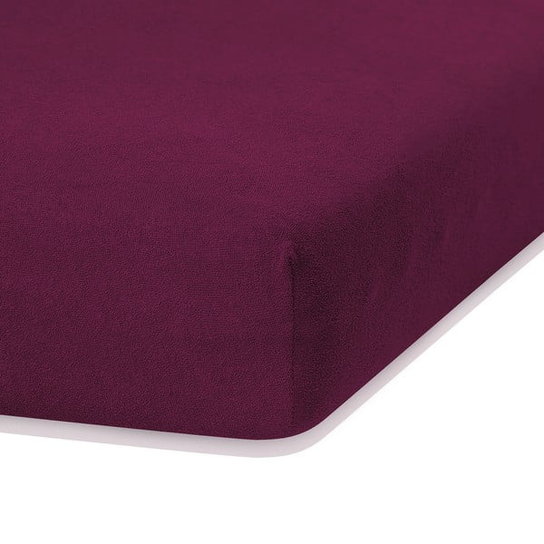 "AmeliaHome" Rubino tamsiai violetinės spalvos elastinga paklodė su dideliu medvilnės kiekiu, 120/140 x 200 cm