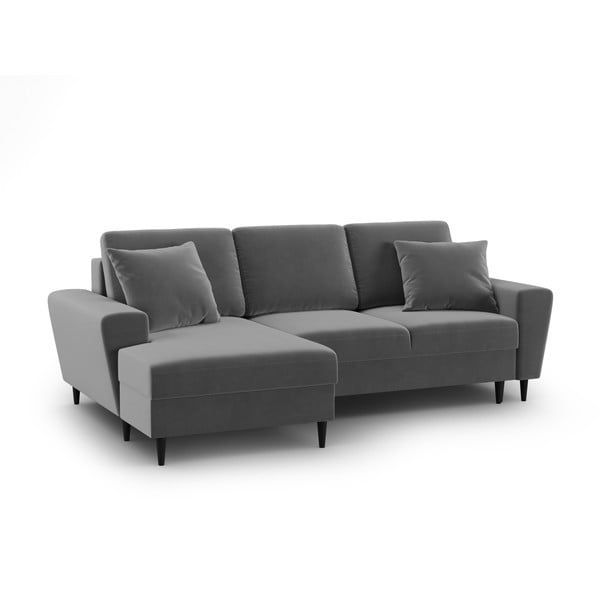 Šviesiai pilkos spalvos iš velveto sulankstoma/su sandėliavimo vieta kampinė sofa (su kairiuoju kampu/su gultu) Kyoto – Cosmopolitan Design-image-1